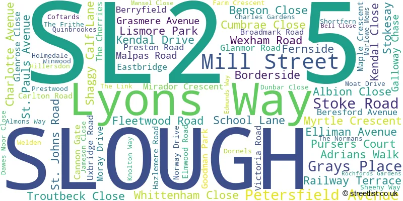 A word cloud for the SL2 5 postcode